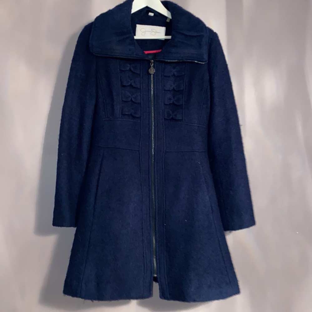 JESSICA SIMPSON Teal wool Bow panel coat